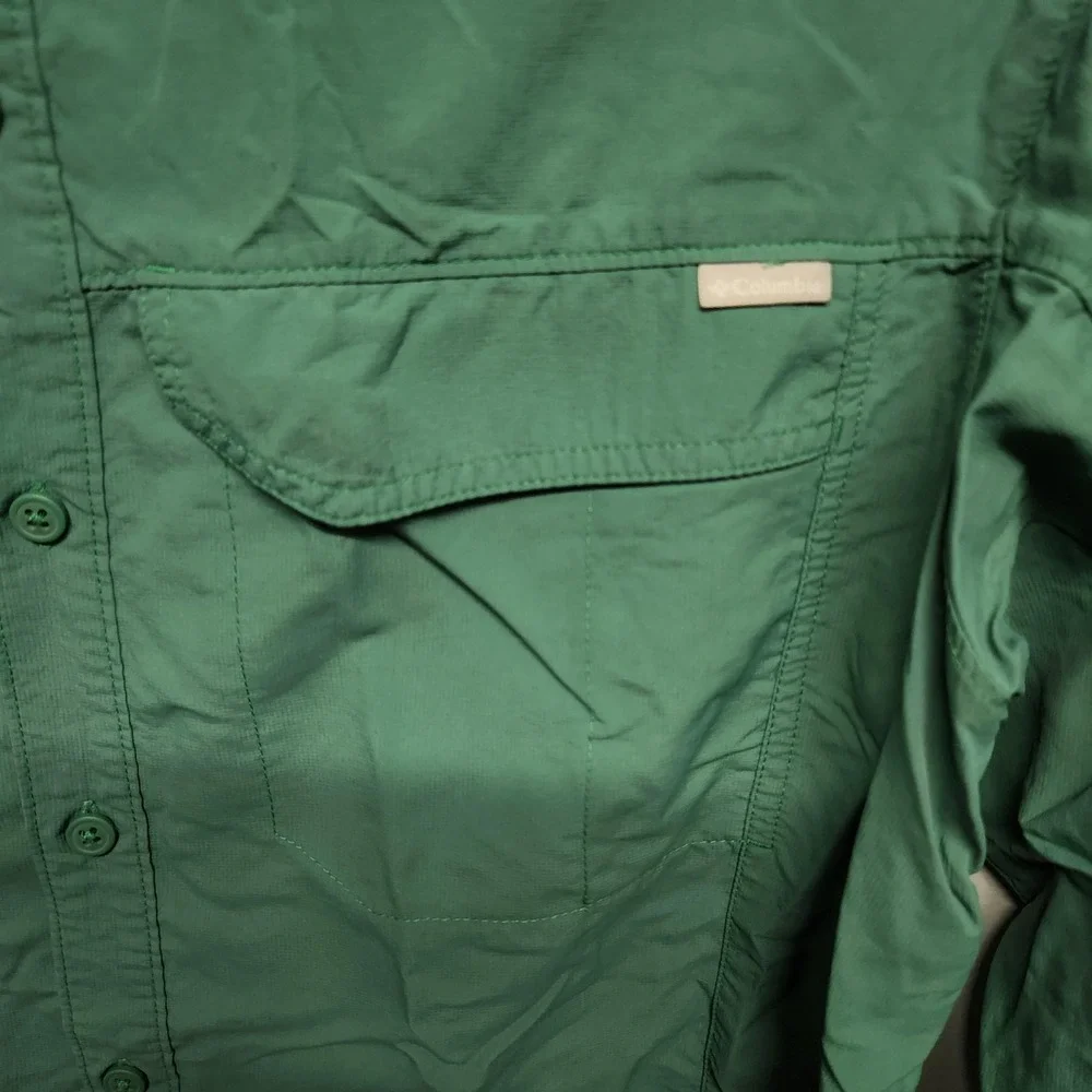Columbia Shirt Mens ‎ Green Long Sleeve Nylon Outdoor Vented Hiking Pockets